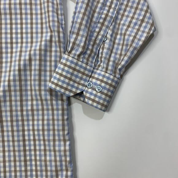 Eton Dress Shirt Mens 18 Brown Blue Gingham Check Contemporary Business Dress - Picture 3 of 11